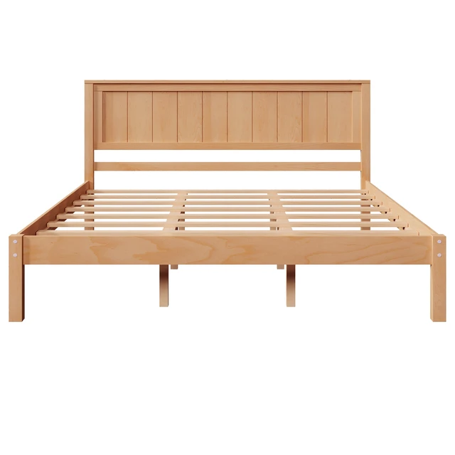 Alt view image 3 of 5 - Platform Bed Frame with Headboard, Wood Slat Support, No Box Spring Needed, Queen, Oak