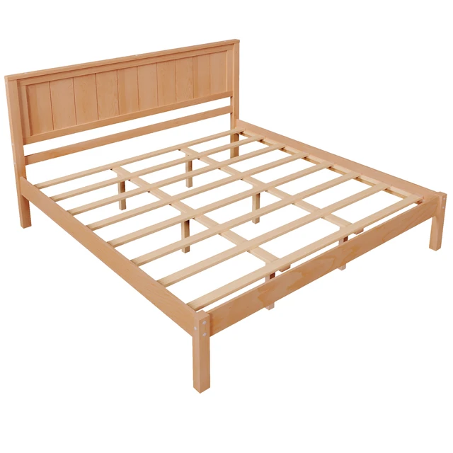 Alt view image 4 of 5 - Platform Bed Frame with Headboard, Wood Slat Support, No Box Spring Needed, Queen, Oak