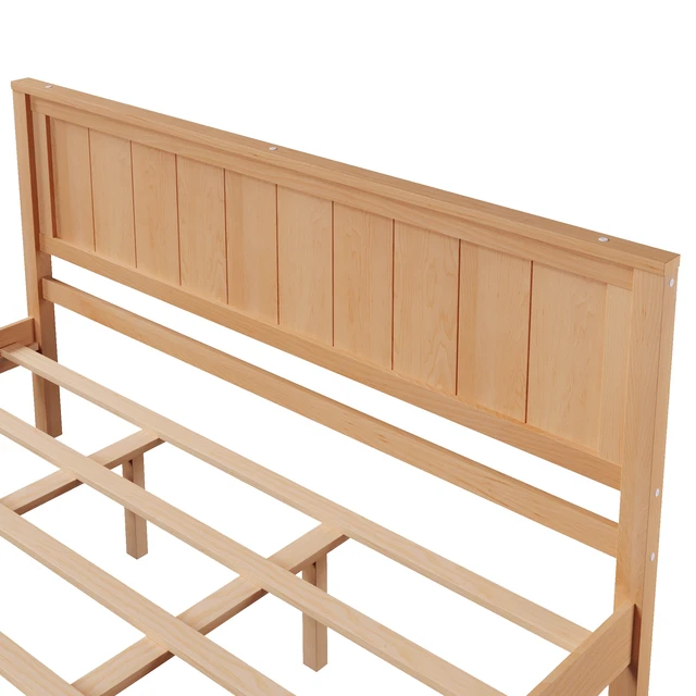 Alt view image 5 of 5 - Platform Bed Frame with Headboard, Wood Slat Support, No Box Spring Needed, Queen, Oak