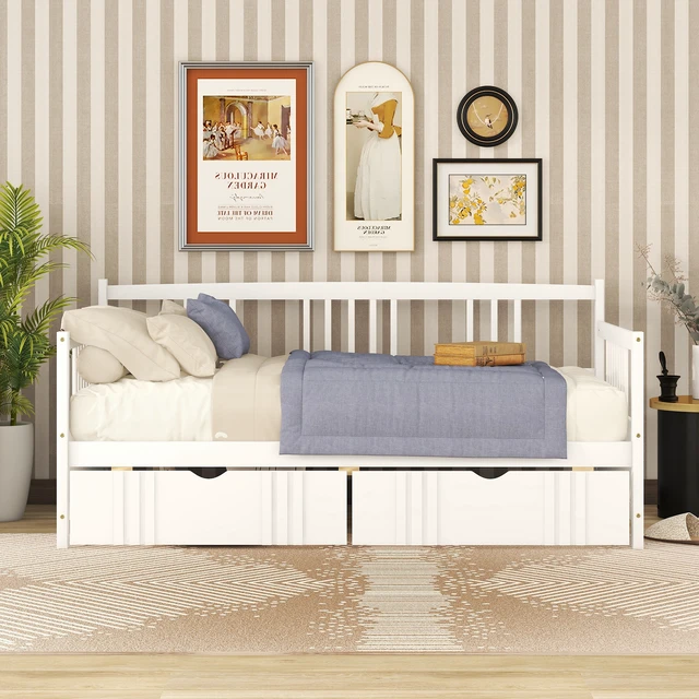 Alt view image 2 of 7 - Twin Size Daybed Wood Bed with Two Drawers,White