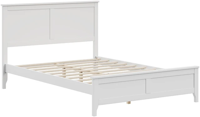 Alt view image 4 of 6 - Modern White Solid Wood Full Platform Bed with Sturdy Wooden Slats Support,No Box Spring Needed