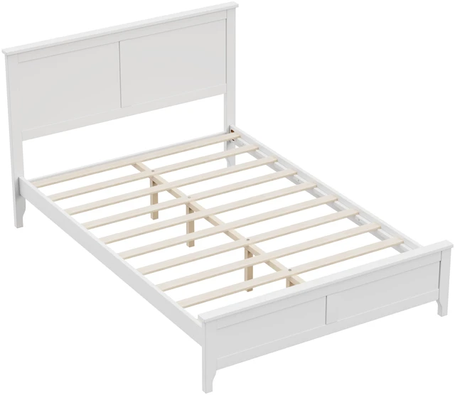 Alt view image 5 of 6 - Modern White Solid Wood Full Platform Bed with Sturdy Wooden Slats Support,No Box Spring Needed
