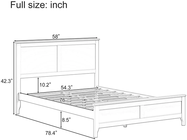 Alt view image 6 of 6 - Modern White Solid Wood Full Platform Bed with Sturdy Wooden Slats Support,No Box Spring Needed