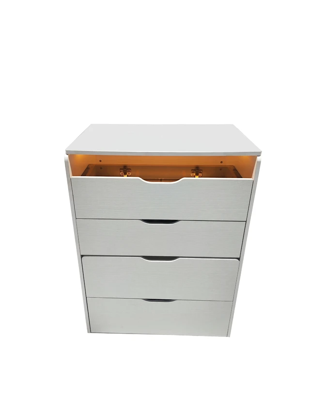 Alt view image 5 of 7 - (60CM) 3 in 1 Vanity Desk with Plip Top Mirror, Small Make Up Vanity Set with Visible Glass Desktop, Compact Makeup Vanity with 3 Drawers, Cushioned Tool, Dressing Table for Bedroom
