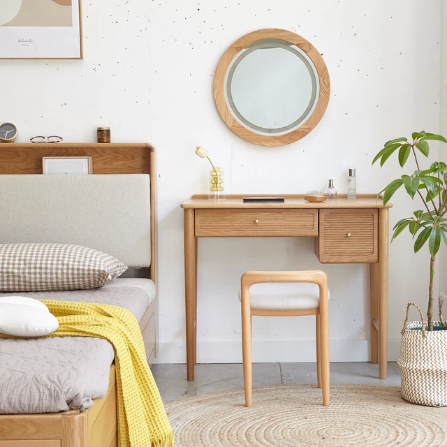Alt view image 2 of 7 - Natural Beech Wood Make-up Stool Bed Bench for Dining Room, Bedroom
