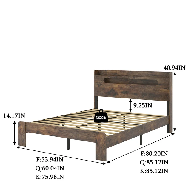 Alt view image 7 of 7 - Bed Frame Full Size, Wood Platform Bed Frame with Storage LED Light Headboard and 2 USB , Noise Free,No Box Spring Needed and Easy Assembly Tool,Large Under Bed Storage,Dark Brown