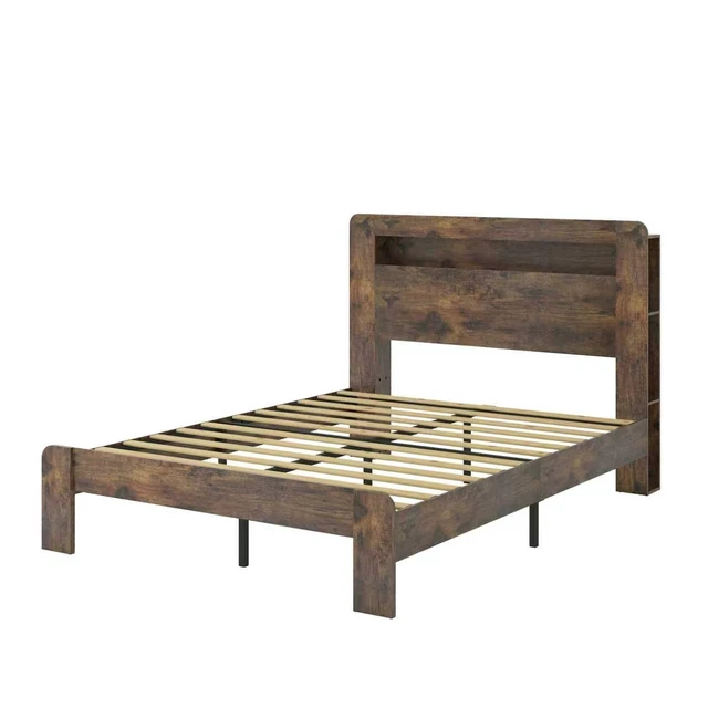 Alt view image 6 of 7 - Bed Frame Full Size, Wood Platform Bed Frame with Storage LED Light Headboard and 2 USB , Noise Free,No Box Spring Needed and Easy Assembly Tool,Large Under Bed Storage,Dark Brown
