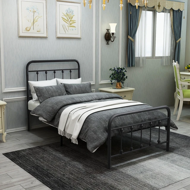 Alt view image 2 of 7 - Metal Platform Bed Frame, Victorian Style Headboard/Footboard/Under Bed Storage/No Box Spring Needed/Twin Size Black