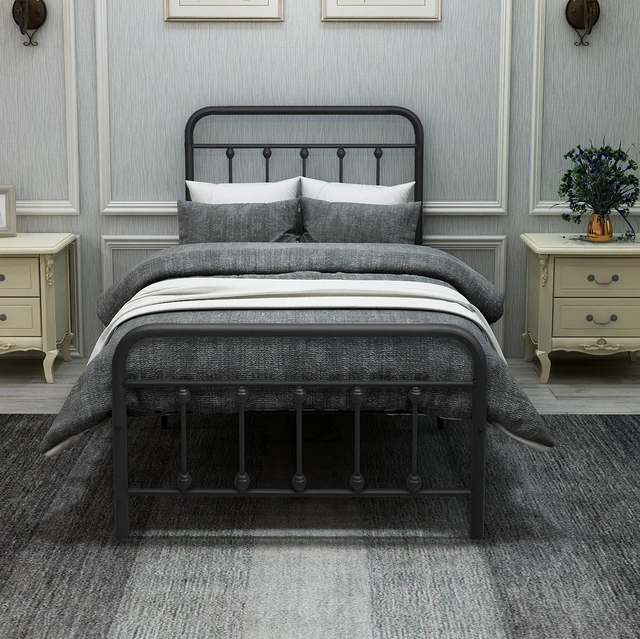 Alt view image 3 of 7 - Metal Platform Bed Frame, Victorian Style Headboard/Footboard/Under Bed Storage/No Box Spring Needed/Twin Size Black
