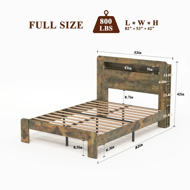Alt view image 7 of 7 - Bed Frame Full Size, Wood Platform Bed Frame with Storage LED Light Headboard and 2 USB , Noise Free,No Box Spring Needed and Easy Assembly Tool,Large Under Bed Storage,Dark Brown