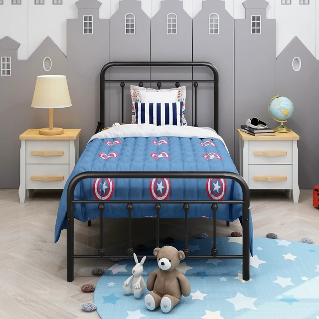 Alt view image 7 of 7 - Metal Platform Bed Frame, Victorian Style Headboard/Footboard/Under Bed Storage/No Box Spring Needed/Twin Size Black