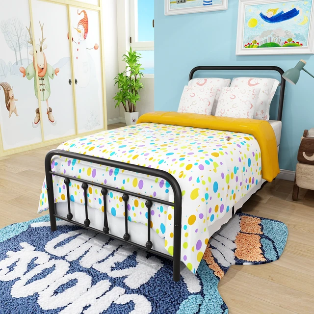 Alt view image 5 of 7 - Metal Platform Bed Frame, Victorian Style Headboard/Footboard/Under Bed Storage/No Box Spring Needed/Twin Size Black