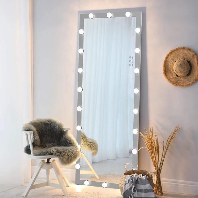 Alt view image 4 of 7 - Hollywood Full Length Mirror with Lights Full Body Vanity Mirror with 3 Color Modes Lighted Standing Floor Mirror for Dressing Room Bedroom Wall Mounted Touch Control Silver 63"x24"