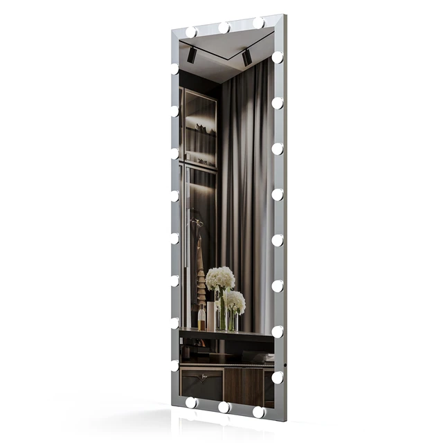 Alt view image 6 of 7 - Hollywood Full Length Mirror with Lights Full Body Vanity Mirror with 3 Color Modes Lighted Standing Floor Mirror for Dressing Room Bedroom Wall Mounted Touch Control Silver 63"x24"