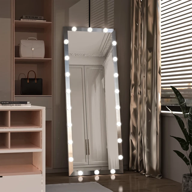 Alt view image 3 of 7 - Hollywood Full Length Mirror with Lights Full Body Vanity Mirror with 3 Color Modes Lighted Standing Floor Mirror for Dressing Room Bedroom Wall Mounted Touch Control Silver 63"x24"