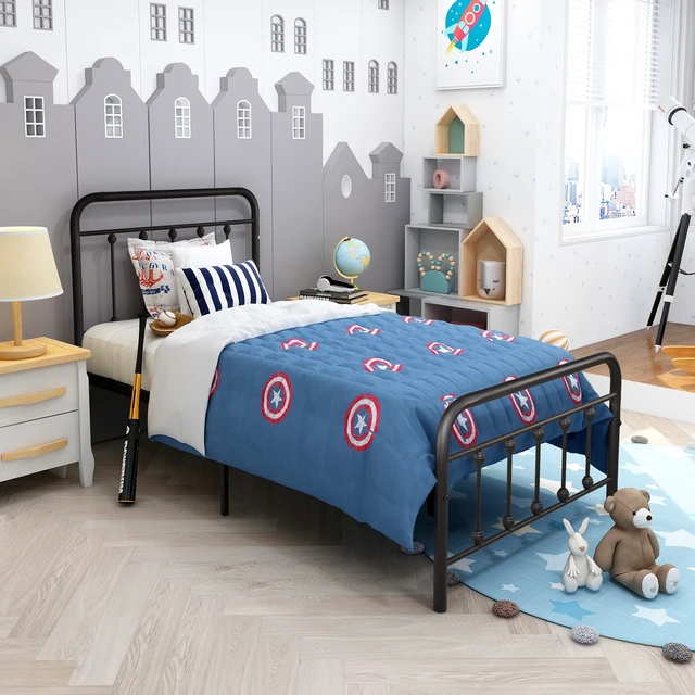 Alt view image 6 of 7 - Metal Platform Bed Frame, Victorian Style Headboard/Footboard/Under Bed Storage/No Box Spring Needed/Twin Size Black