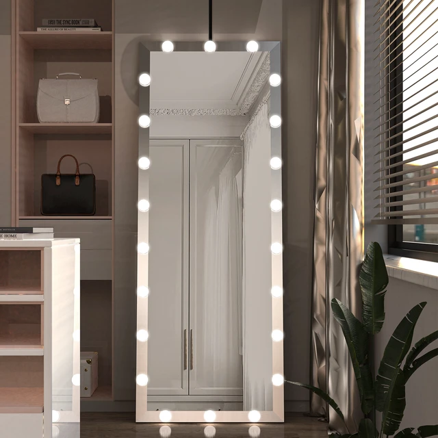 Alt view image 2 of 7 - Hollywood Full Length Mirror with Lights Full Body Vanity Mirror with 3 Color Modes Lighted Standing Floor Mirror for Dressing Room Bedroom Wall Mounted Touch Control Silver 63"x24"