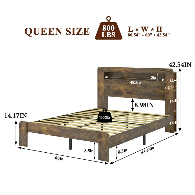 Alt view image 7 of 7 - Bed Frame Queen Size, Wood Platform Bed Frame with Storage LED Light Headboard and 2 USB , Noise Free,No Box Spring Needed and Easy Assembly Tool,Large Under Bed Storage,Dark Brown