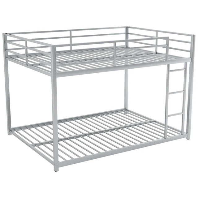 Alt view image 5 of 7 - Full over Full Metal Bunk Bed, Low Bunk Bed with Ladder, Silver