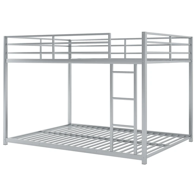 Alt view image 6 of 7 - Full over Full Metal Bunk Bed, Low Bunk Bed with Ladder, Silver