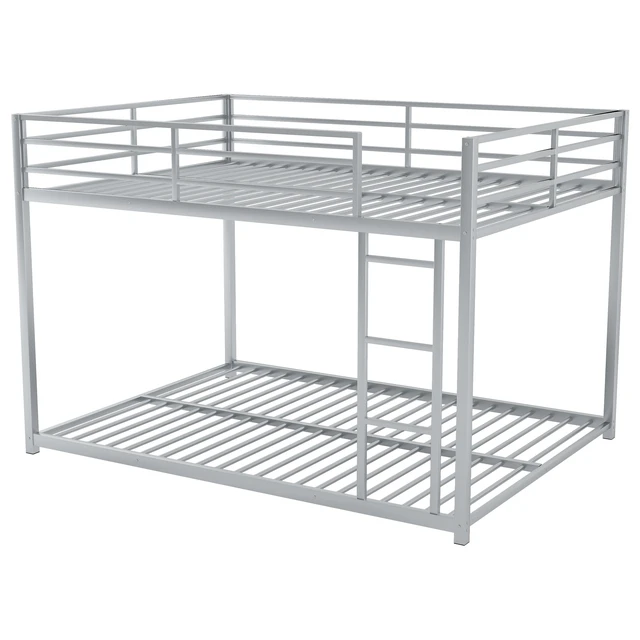 Alt view image 7 of 7 - Full over Full Metal Bunk Bed, Low Bunk Bed with Ladder, Silver