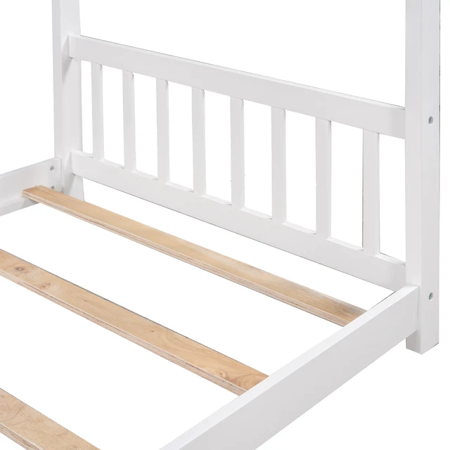 Alt view image 7 of 7 - Twin Size House Platform Bed with Headboard and Footboard, Roof Design, White