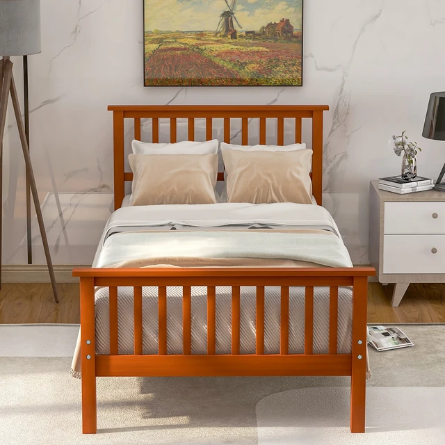 Alt view image 3 of 7 - Wood Platform Bed with Headboard and Footboard (Oak)