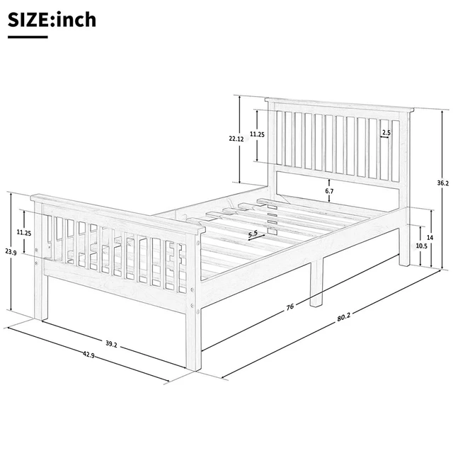 Alt view image 7 of 7 - Wood Platform Bed with Headboard and Footboard (Oak)