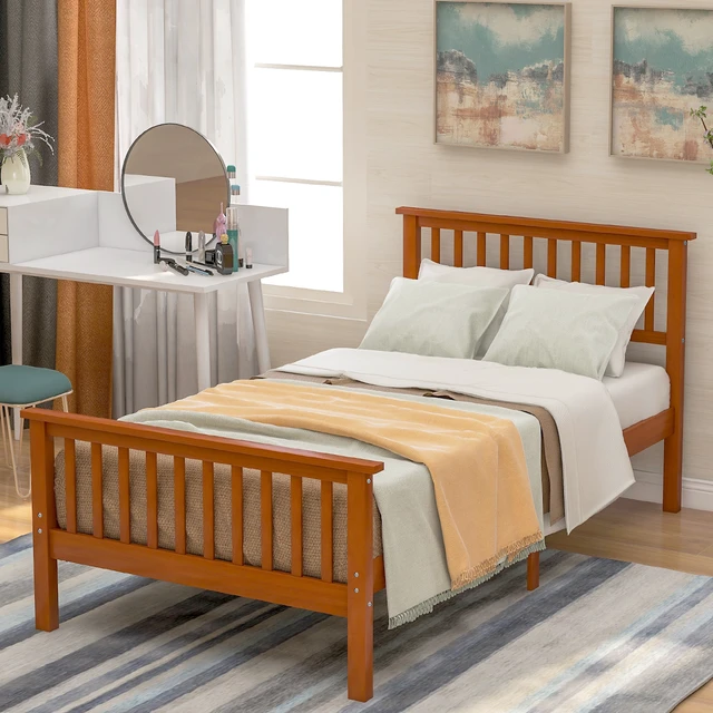 Alt view image 2 of 7 - Wood Platform Bed with Headboard and Footboard (Oak)