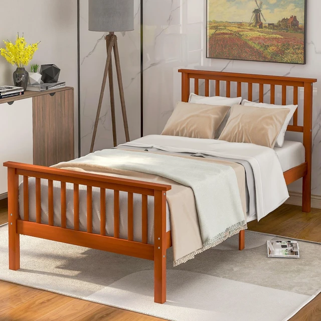 Main image of Wood Platform Bed with Headboard and Footboard (Oak)