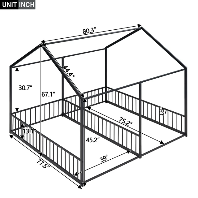 Alt view image 6 of 7 - Metal Twin Size House Platform Beds, Two Shared Beds, Black