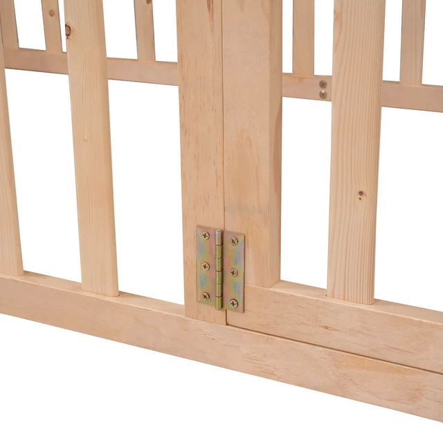 Alt view image 5 of 7 - Twin Size Wood Floor Bed Frame with Fence and Door, Natural