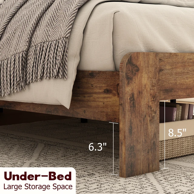 Alt view image 4 of 7 - Bed Frame Full Size, Wood Platform Bed Frame with Storage LED Light Headboard and 2 USB , Noise Free,No Box Spring Needed and Easy Assembly Tool,Large Under Bed Storage,Dark Brown