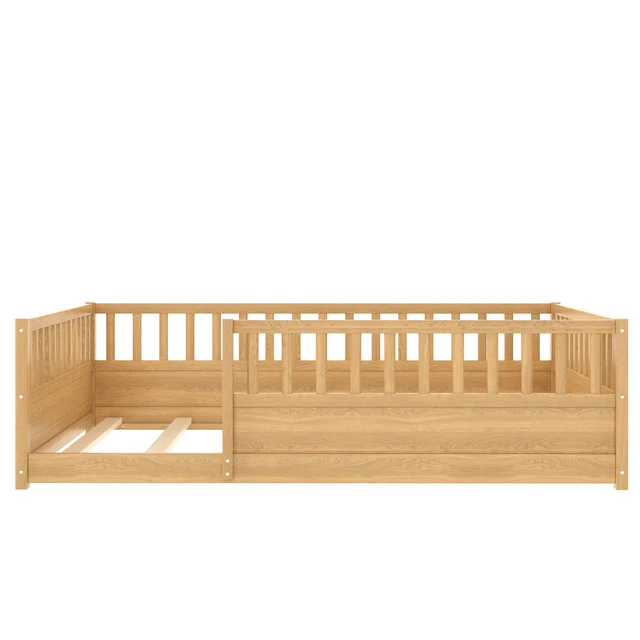 Alt view image 7 of 7 - Full Size Floor bed, integral construction with super high security barrier, door, children's floor bed frame, Montessori wooden children's floor bed,Natural(Patented model)