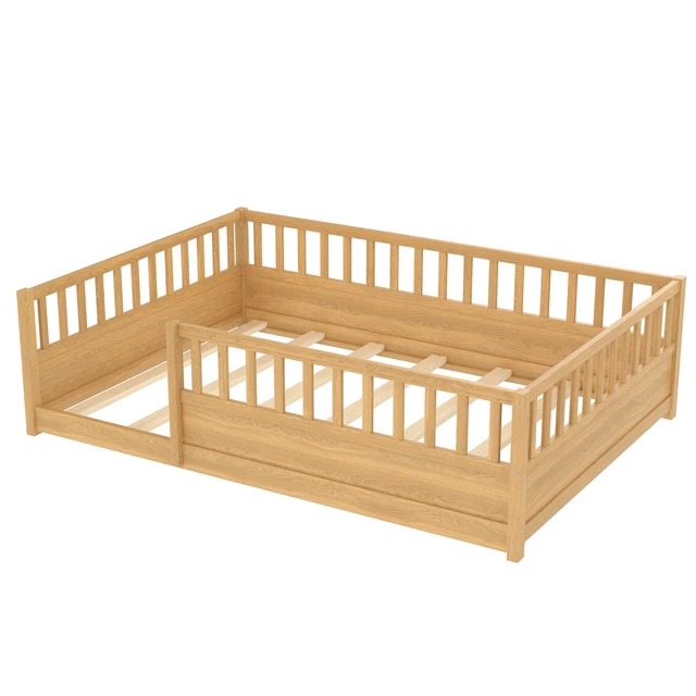 Alt view image 6 of 7 - Full Size Floor bed, integral construction with super high security barrier, door, children's floor bed frame, Montessori wooden children's floor bed,Natural(Patented model)