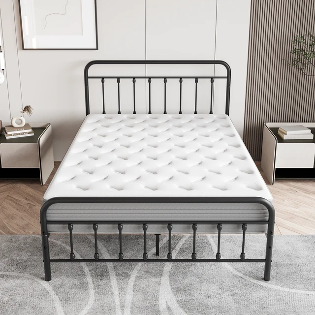 Alt view image 6 of 7 - Metal Platform Bed Frame, Victorian Style Headboard/Footboard/Under Bed Storage/No Box Spring Needed/Full Size Black