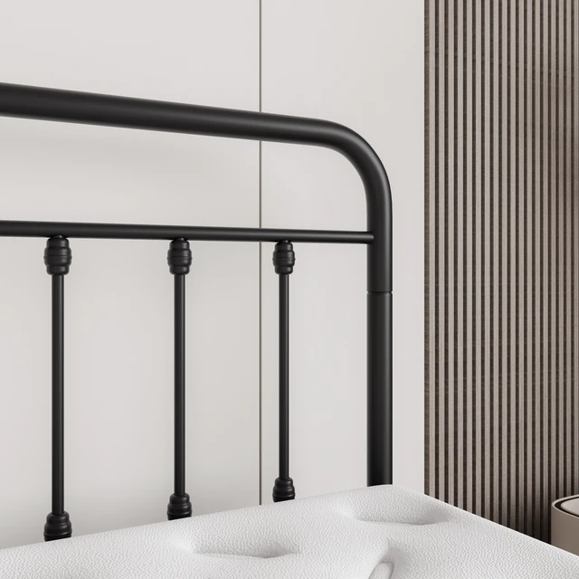 Alt view image 3 of 7 - Metal Platform Bed Frame, Victorian Style Headboard/Footboard/Under Bed Storage/No Box Spring Needed/Full Size Black