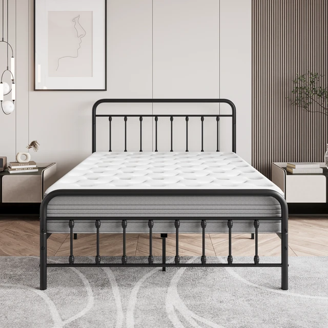 Alt view image 5 of 7 - Metal Platform Bed Frame, Victorian Style Headboard/Footboard/Under Bed Storage/No Box Spring Needed/Full Size Black