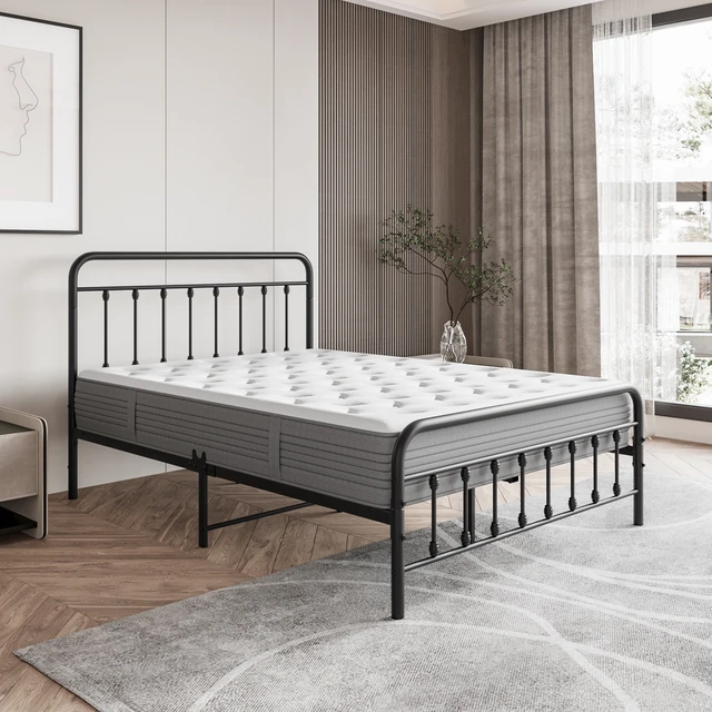 Alt view image 7 of 7 - Metal Platform Bed Frame, Victorian Style Headboard/Footboard/Under Bed Storage/No Box Spring Needed/Full Size Black