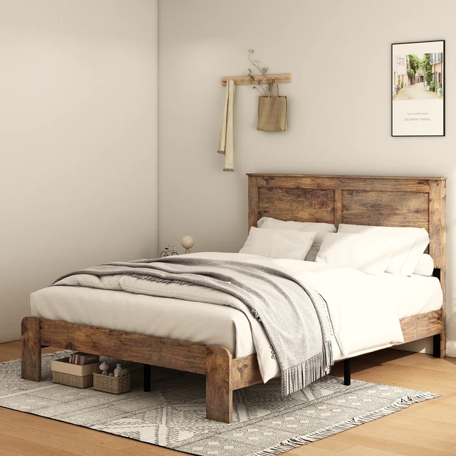 Alt view image 4 of 7 - Bed Frame King Size, Wood Platform Bed Frame , Noise Free,No Box Spring Needed and Easy Assembly Tool,Large Under Bed Storage,Dark Brown