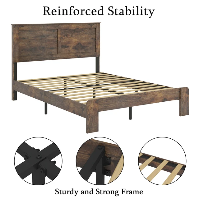 Alt view image 5 of 7 - Bed Frame King Size, Wood Platform Bed Frame , Noise Free,No Box Spring Needed and Easy Assembly Tool,Large Under Bed Storage,Dark Brown