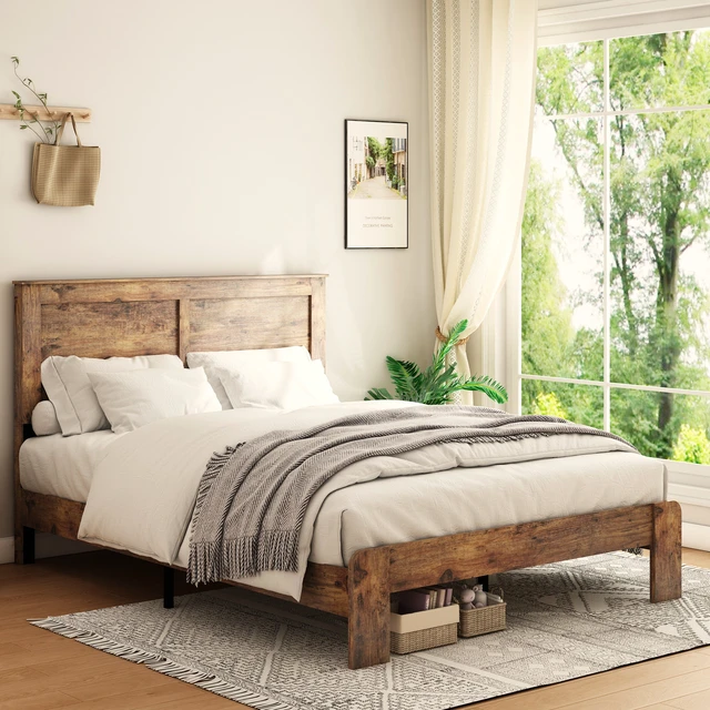 Alt view image 3 of 7 - Bed Frame King Size, Wood Platform Bed Frame , Noise Free,No Box Spring Needed and Easy Assembly Tool,Large Under Bed Storage,Dark Brown