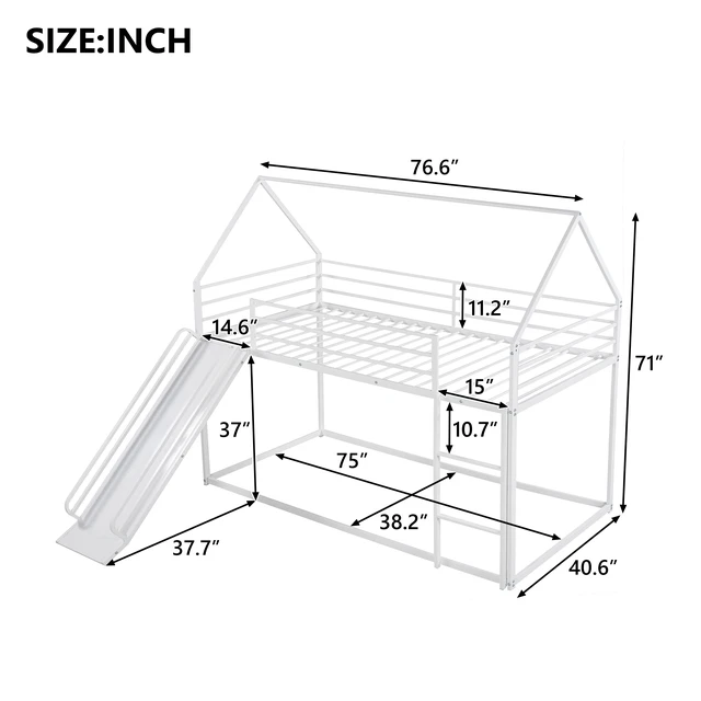 Alt view image 4 of 7 - Twin over Twin House Bunk Bed with Ladder and Slide,White
