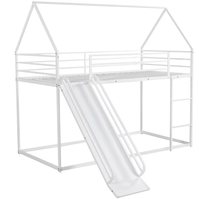 Alt view image 5 of 7 - Twin over Twin House Bunk Bed with Ladder and Slide,White