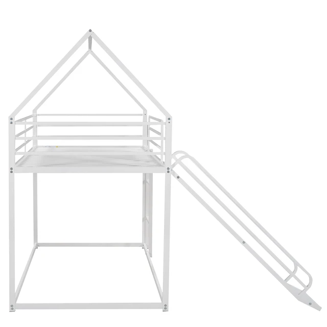 Alt view image 6 of 7 - Twin over Twin House Bunk Bed with Ladder and Slide,White