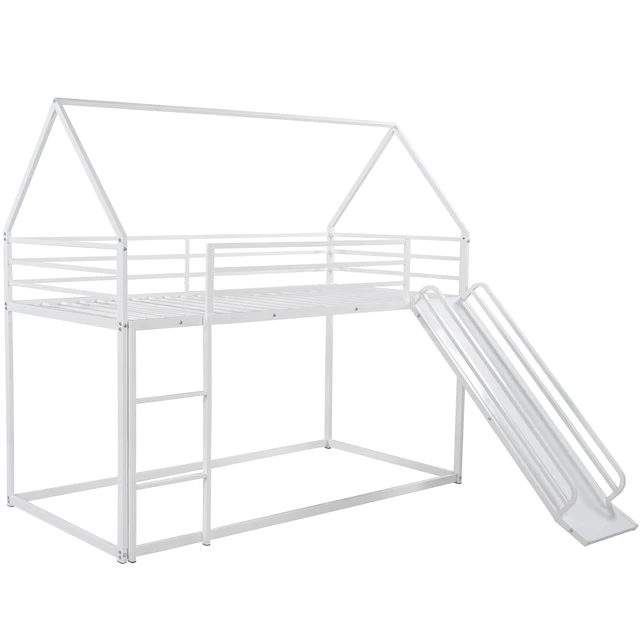 Alt view image 7 of 7 - Twin over Twin House Bunk Bed with Ladder and Slide,White