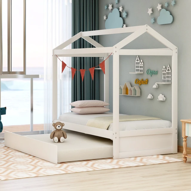 Alt view image 3 of 7 - House Bed with Trundle, can be Decorated,White