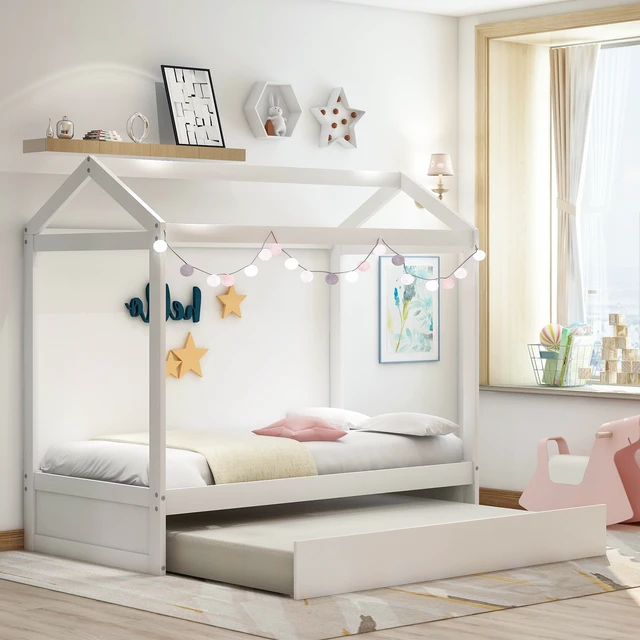 Alt view image 6 of 7 - House Bed with Trundle, can be Decorated,White