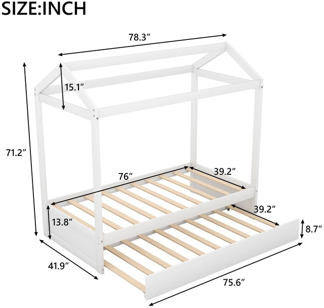 Alt view image 7 of 7 - House Bed with Trundle, can be Decorated,White