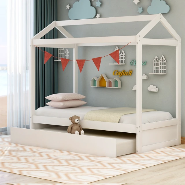 Alt view image 2 of 7 - House Bed with Trundle, can be Decorated,White